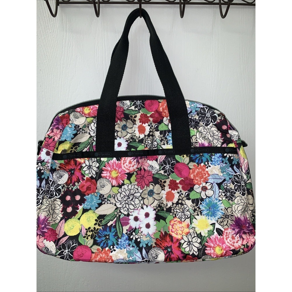 LeSportsac Vibrant Blooms Harper Bag Floral Nylon Tote Weekender Carry-On 16x13 - Picture 3 of 7